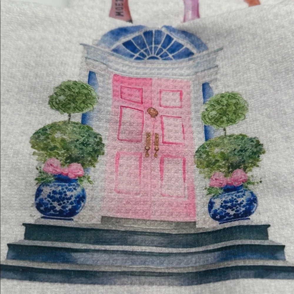 Set of Eight Pink and White Chic Hand or Dish Towels